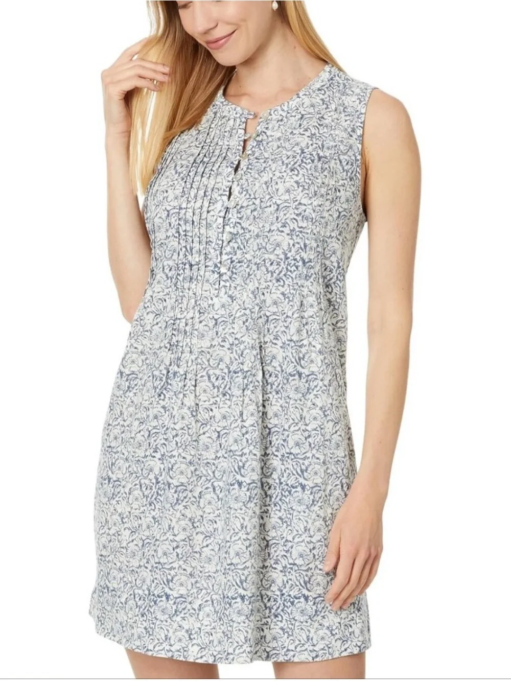 Faherty Isha Dress, Floral Blue Dress, Linen Blend, Pockets, Size XS - Picture 2 of 9